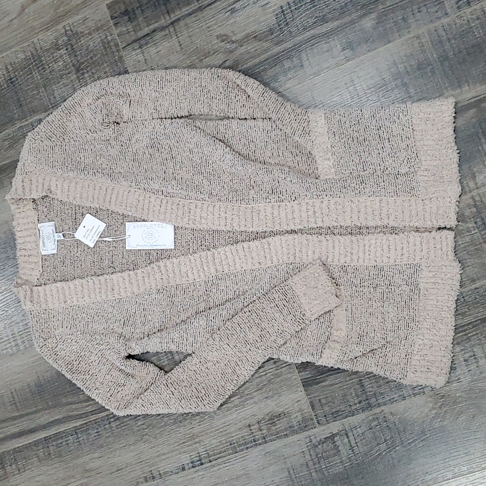 Absolutely Open front cardigan, oatmeal with black stitching, front pockets